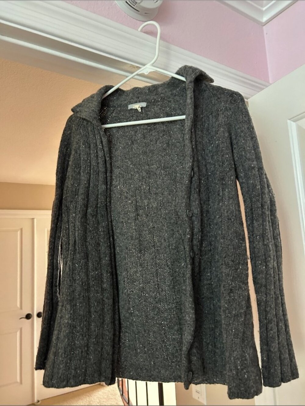 J. Crew Dark Gray Ribbed Button-Up Cardigan